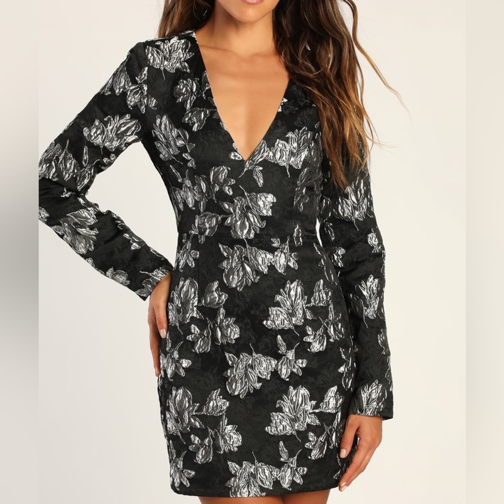 Silver and Black Floral Mini Dress